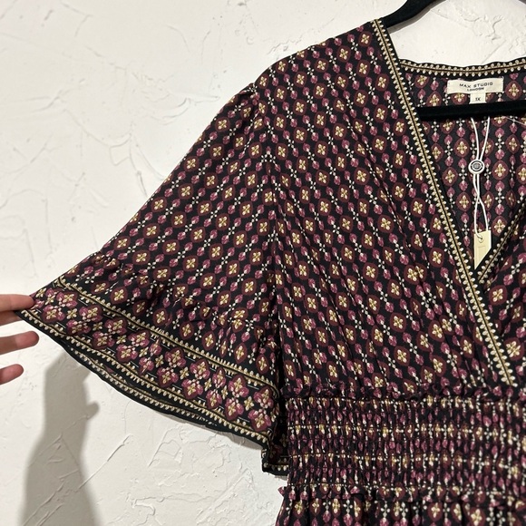 NWOT Max Studio Boho Print Short Sleeve V-Neck Maxi Dress in Purple/ Pink Sz 1X - Picture 6 of 11